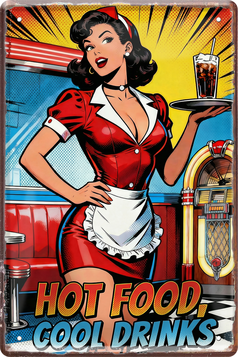 4252024260427		 ''Hot Food Cool Drinks''
Schilderstore24 Blechschilder sind perfekt als Geschenk zu Weihnachten, Geburtstage, Feiern, Partys, Grillabende, Namenstag, Feiertag, Hochzeit. Jederzeit stilvoll im Wohnzimmer, Partykeller, Garage, Praxis, Büro, Café, zitate Küche Haushalt Willkommen Eigenheim heim essen haus kochen herzlich Zuhause putzen