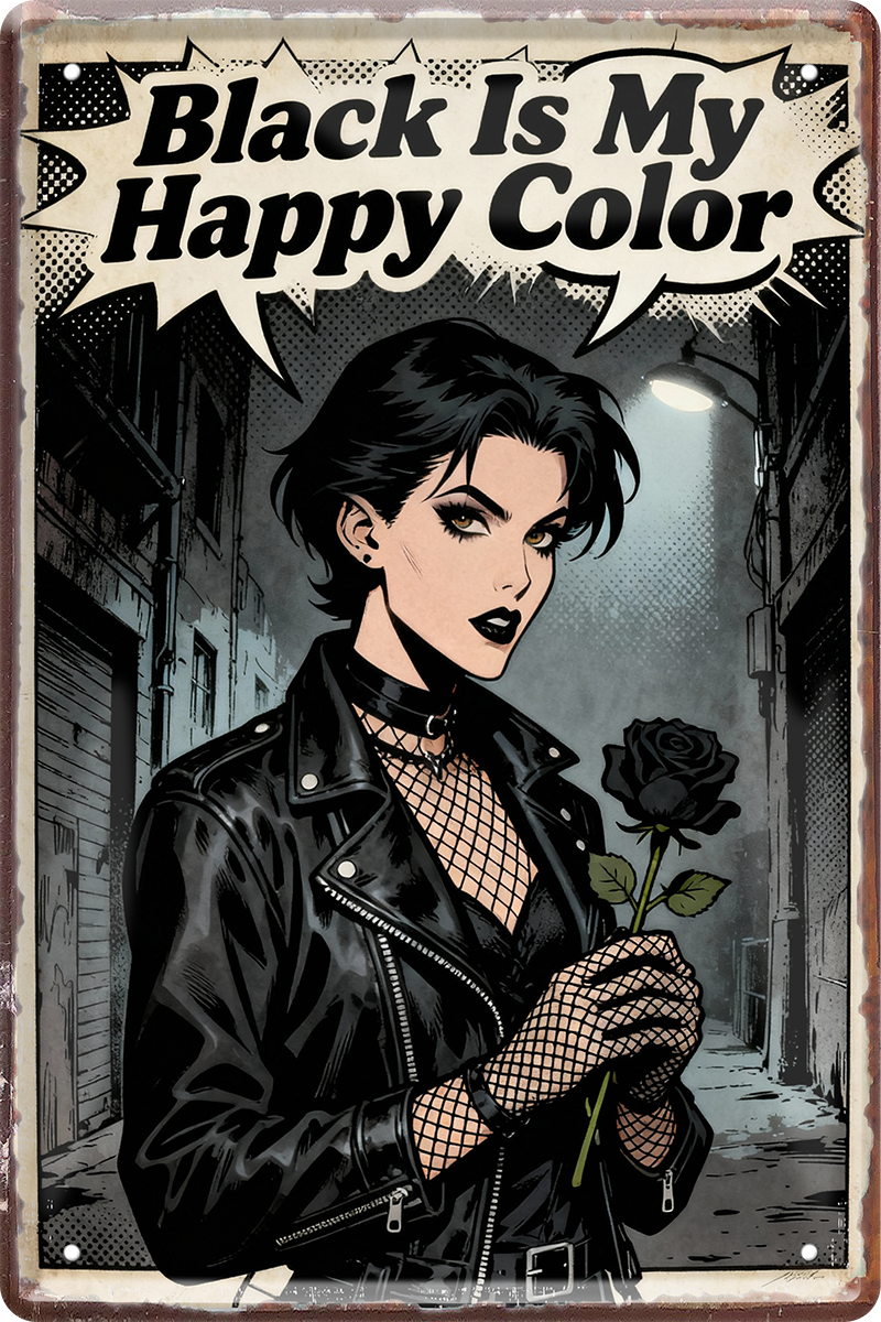 4252024259681		 ''Black Is My Happy Color''
Schilderstore24 Blechschilder sind perfekt als Geschenk zu Weihnachten, Geburtstage, Feiern, Partys, Grillabende, Namenstag, Feiertag, Mädelsabend, Hochzeit. Jederzeit stilvoll im Wohnzimmer, Partykeller, Garage, Praxis, Büro, Zitate, lebensgefahr Sarkasmus Ironie Funny Schwarzer Humor faul dumm fun rente lästern teufel