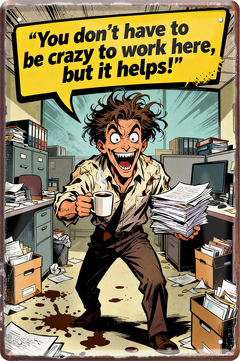 4252024259926		 ''You don't have to be crazy to work here''
Schilderstore24 Blechschilder sind perfekt als Geschenk zu Weihnachten, Geburtstage, Feiern, Partys, Grillabende, Namenstag, Feiertag, Mädelsabend, Hochzeit. Jederzeit stilvoll im Wohnzimmer, Partykeller, Garage, Praxis, Büro, Café, zitat Büro Chef Angestellter Arbeit Job Arbeitsplatz Alltag Beruf Ausbildung