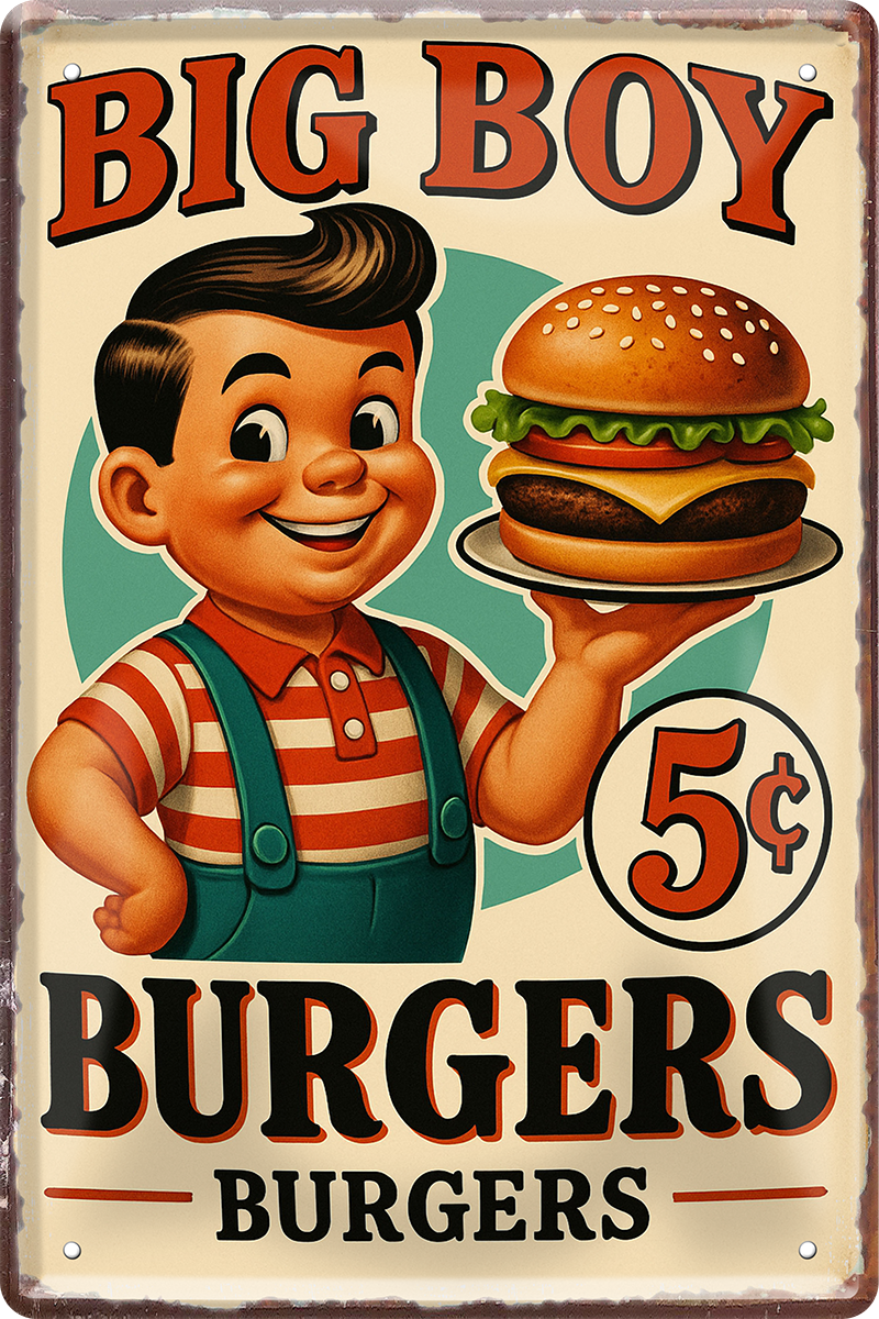 4252024260014		 ''Big Boy Burgers''
Schilderstore24 Blechschilder sind perfekt als Geschenk zu Weihnachten, Geburtstage, Feiern, Partys, Grillabende, Partykeller, diät, snack, mahlzei, rezept, wasser Lebensmittel Burger Tee Grill crepes teigware süßigkeit essen grill wurst pommes döner fisch pizza