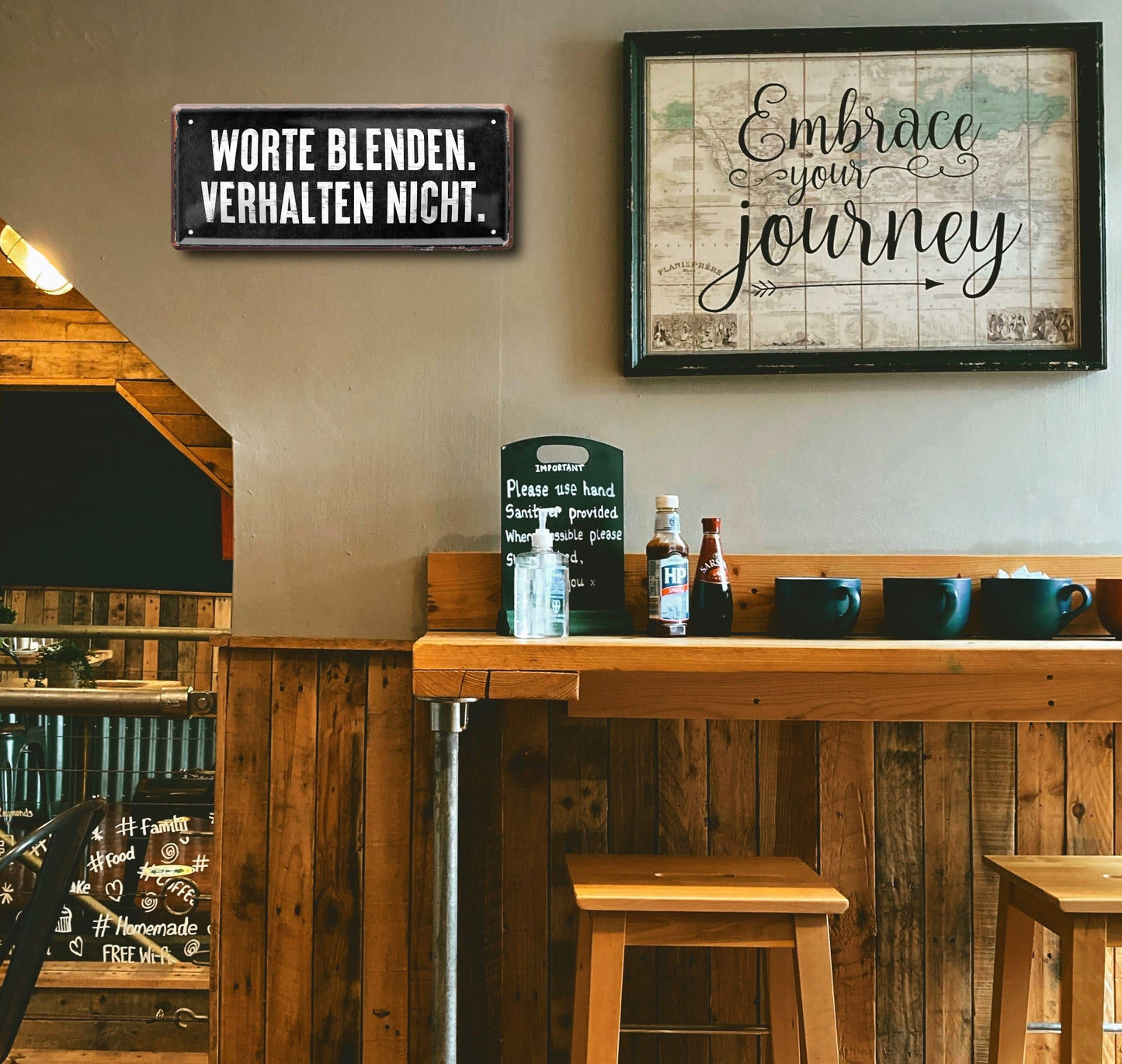 Blechschild ''Worte blenden, Verhalten nicht'' 28x12cm