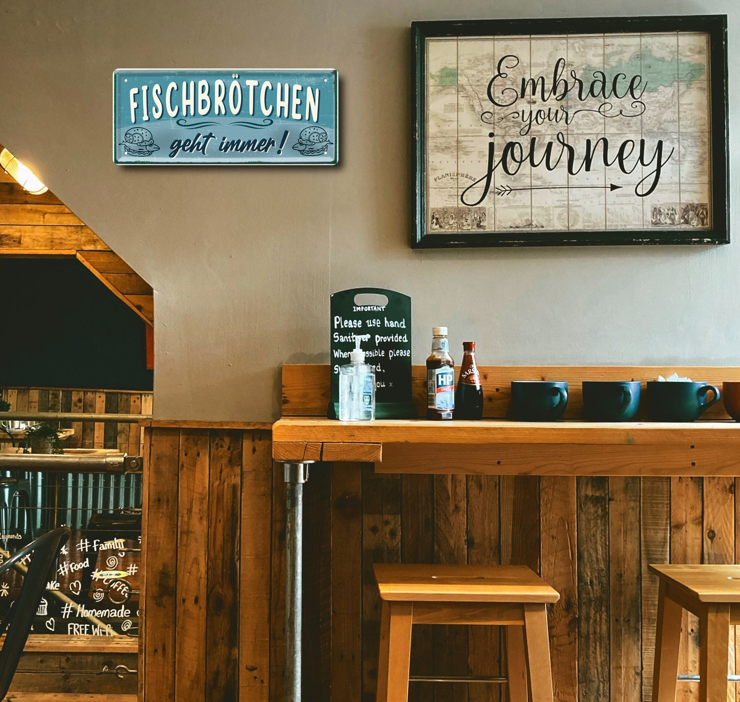 Blechschild ''Fischbrötchen geht immer!'' 28x12cm