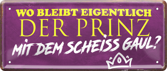 4252024250640		 ''Wo bleibt eigentlich der Prinz mit Gaul'' Schilderstore24 Blechschilder sind perfekt als Geschenk zu Weihnachten, Geburtstage, Feiern, Partys, Grillabende, Namenstag, Feiertag, Mädelsabend, Hochzeit. Jederzeit stilvoll im Wohnzimmer, Partykeller, Garage, Praxis, Büro, Café, Hauseingang Weisheiten Leben Sprichwörter Tipp wahrheit sprichwort tiefsinnig ratschlag