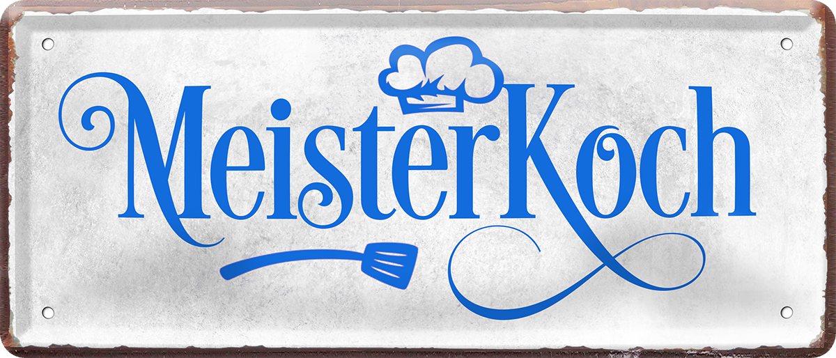 4252024250435		 ''MeisterKoch'' Schilderstore24 Blechschilder sind perfekt als Geschenk zu Weihnachten, Geburtstage, Feiern, Partys, Grillabende, Namenstag, Feiertag, Mädelsabend, Hochzeit. Jederzeit stilvoll im Wohnzimmer, Partykeller, Garage, Praxis, Büro, Café, Hauseingang Lebensmittel Kaffee Kuchen Tee Grill crepes teigware süßigkeit essen grill wurst