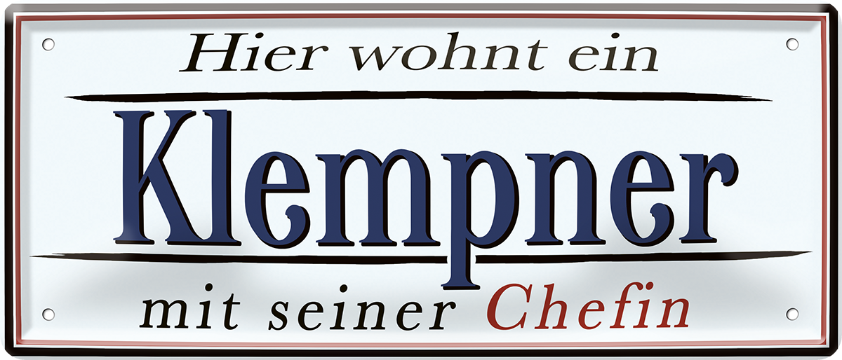 4252024252392		 ''Hier wohnt ein Klempner''
 Schilderstore24 Blechschilder sind perfekt als Geschenk zu Weihnachten, Geburtstage, Feiern, Partys, Grillabende, Namenstag, Feiertag, Mädelsabend, Hochzeit. Jederzeit stilvoll im Wohnzimmer, Partykeller, Garage, Praxis, Büro,Architekt Hauseingang Handwerk Baustelle Arbeit Bau werkeln baustelle handwerker bauarbeiter