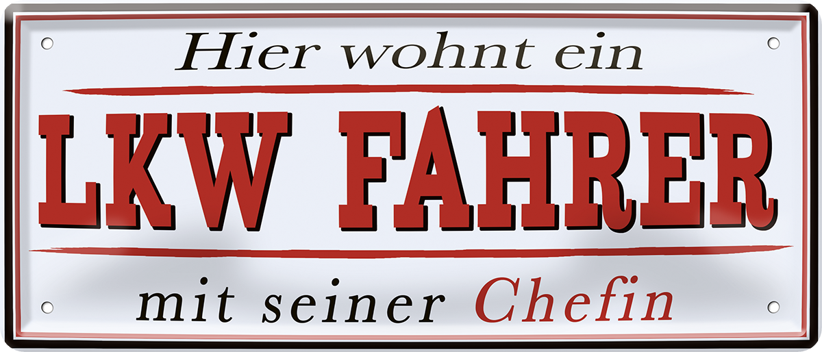 4252024252538		 ''Hier wohnt ein LKW Fahrer''
 Schilderstore24 Blechschilder sind perfekt als Geschenk zu Weihnachten, Geburtstage, Feiern, Partys, Grillabende, Namenstag, Feiertag, Mädelsabend, Hochzeit. Jederzeit stilvoll im Wohnzimmer, Partykeller, Garage, Praxis, Büro, Café, Hauseingang Mechaniker Auto Motorrad Werkstatt auto lkw brummi tüfteln schrauber