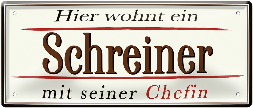 4252024252408		 ''Hier wohnt ein Schreiner''
 Schilderstore24 Blechschilder sind perfekt als Geschenk zu Weihnachten, Geburtstage, Feiern, Partys, Grillabende, Namenstag, Feiertag, Mädelsabend, Hochzeit. Jederzeit stilvoll im Wohnzimmer, Partykeller, Garage, Praxis, Büro,Architekt Hauseingang Handwerk Baustelle Arbeit Bau werkeln baustelle handwerker bauarbeiter