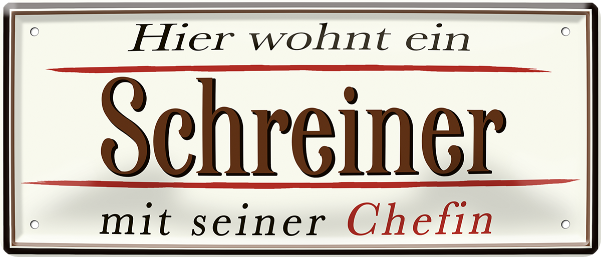 4252024252408		 ''Hier wohnt ein Schreiner''
 Schilderstore24 Blechschilder sind perfekt als Geschenk zu Weihnachten, Geburtstage, Feiern, Partys, Grillabende, Namenstag, Feiertag, Mädelsabend, Hochzeit. Jederzeit stilvoll im Wohnzimmer, Partykeller, Garage, Praxis, Büro,Architekt Hauseingang Handwerk Baustelle Arbeit Bau werkeln baustelle handwerker bauarbeiter