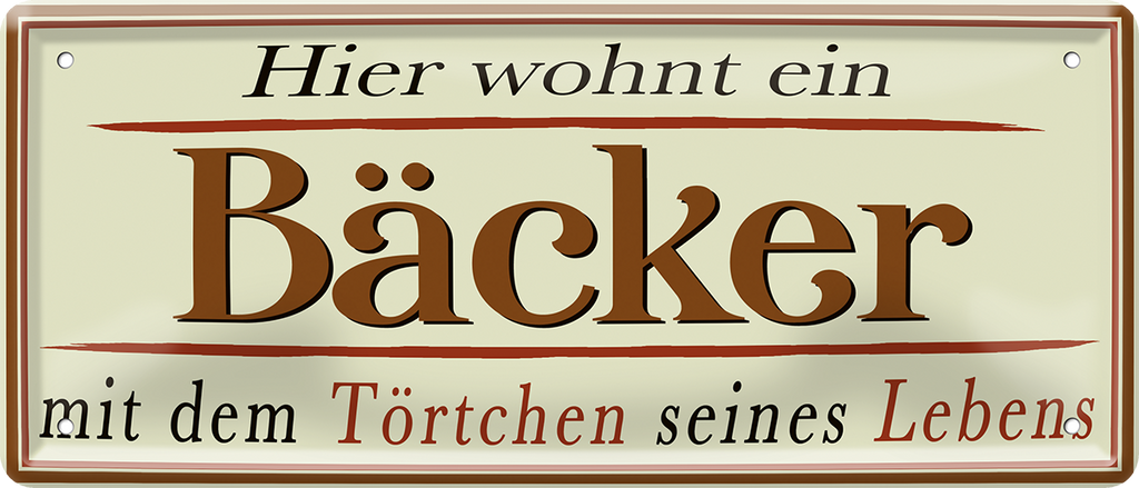 4252024252354		 ''Hier wohnt ein Bäcker''
 Schilderstore24 Blechschilder sind perfekt als Geschenk zu Weihnachten, Geburtstage, Feiern, Partys, Grillabende, Namenstag, Feiertag, Mädelsabend, Hochzeit. Jederzeit stilvoll im Wohnzimmer, Partykeller, Garage, Praxis, Büro, Café, Hauseingang Lebensmittel Kaffee Kuchen Tee Grill crepes teigware süßigkeit essen grill wurst
