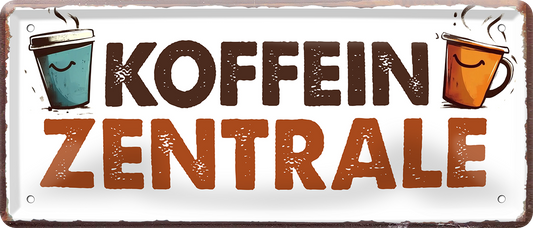 4252024253399		 ''Koffein Zentrale''
Schilderstore24 Blechschilder sind perfekt als Geschenk zu Weihnachten, Geburtstage, Feiern, Partys, Grillabende, Namenstag, Feiertag, Mädelsabend, Hochzeit. Jederzeit stilvoll im Wohnzimmer, Partykeller, Garage, Praxis, Büro, Café, Hauseingang Lebensmittel Kaffee Kuchen Sucht café coffee kaffeemaschine getränk essen