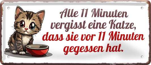 4252024253634		 ''Alle 11 min vergisst eine Katze, dass sie gegessen hat''
Schilderstore24 Blechschilder sind perfekt als Geschenk zu Weihnachten, Geburtstage, Feiern, Partys, Grillabende, Namenstag, Feiertag, Mädelsabend, Hochzeit Wohnzimmer, Partykeller, Garage, Praxis, Büro, Café, Hauseingang Haustier Tier Freund knuddelig Zuhause Katze Hund Hamster Meerschwein haustiere