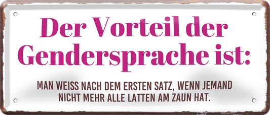4252024253801		 ''Der Vorteil der Gendersprache''
Schilderstore24 Blechschilder sind perfekt als Geschenk zu Weihnachten, Geburtstage, Feiern, Partys, Grillabende, Namenstag, Feiertag, Mädelsabend, Hochzeit. Jederzeit stilvoll im Wohnzimmer, Partykeller, Garage, Praxis, Büro, Café, Hauseingang politik regierung fachkräfte ironsich kanzler job Politiker Kabinett Chef Regierung
