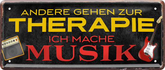 4252024253788		 ''Andere gehen zur Therapie. Ich mache Musik''
Schilderstore24 Blechschilder sind perfekt als Geschenk zu Weihnachten, Geburtstage, Feiern, Partys, Grillabende, Namenstag, Feiertag, Mädelsabend, Hochzeit. Jederzeit stilvoll im Wohnzimmer, Partykeller, Garage, Praxis, Büro, Café, Hauseingang Musik Metall Rock Pop Klassik singen metall rock lieder melodie instrumente