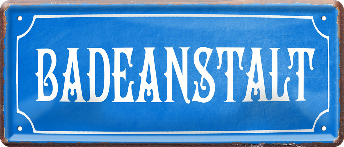 4252024253511		 ''Badeanstalt''
Schilderstore24 Blechschilder sind perfekt als Geschenk zu Weihnachten, Geburtstage, Feiern, Partys, Grillabende, Namenstag, Feiertag, Mädelsabend, Hochzeit. Jederzeit stilvoll im Wohnzimmer, Partykeller, Garage, Praxis, Büro, Café, Hauseingang Küche Haushalt Willkommen Eigenheim heim essen haus kochen herzlich Zuhause putzen