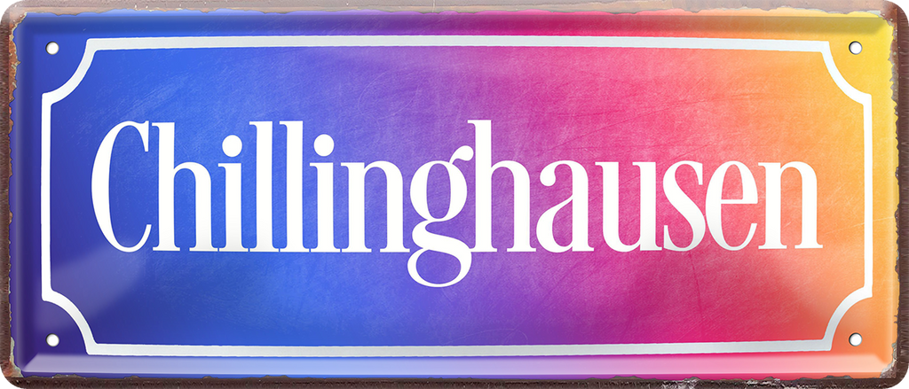 4252024253535		 ''Chillinghausen''
Schilderstore24 Blechschilder sind perfekt als Geschenk zu Weihnachten, Geburtstage, Feiern, Partys, Grillabende, Namenstag, Feiertag, Mädelsabend, Hochzeit. Jederzeit stilvoll im Wohnzimmer, Partykeller, Garage, Praxis, Büro, Café, Hauseingang Küche Haushalt Willkommen Eigenheim heim essen haus kochen herzlich Zuhause putzen