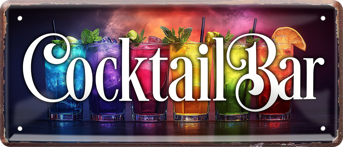 4252024253252		 ''Cocktailbar'' Schilderstore24 Blechschilder sind perfekt als Geschenk zu Weihnachten, Geburtstage, Feiern, Partys, Grillabende, Namenstag, Feiertag, Mädelsabend, Hochzeit. Jederzeit stilvoll im Wohnzimmer, Partykeller, Garage, Praxis, Büro, Café, Hauseingang Alkohol Cocktail Likör Sekt Getränk Alkohol promille schnaps saufen cocktails
