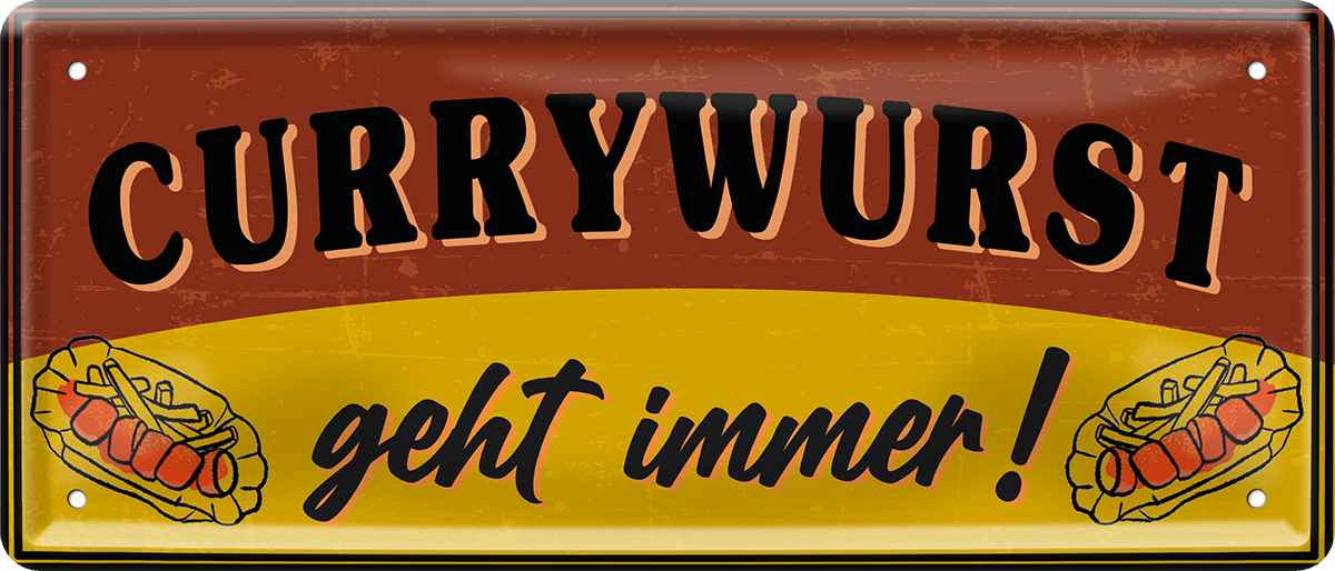4252024253269		 ''Currywurst geht immer!''
Schilderstore24 Blechschilder sind perfekt als Geschenk zu Weihnachten, Geburtstage, Feiern, Partys, Grillabende, Namenstag, Feiertag, Mädelsabend, Hochzeit. Jederzeit stilvoll im Wohnzimmer, Partykeller, Garage, Praxis, Büro, Café, Hauseingang Lebensmittel Kultur Leibspeise Bier tradition essen speise hausgemacht wurst deftig