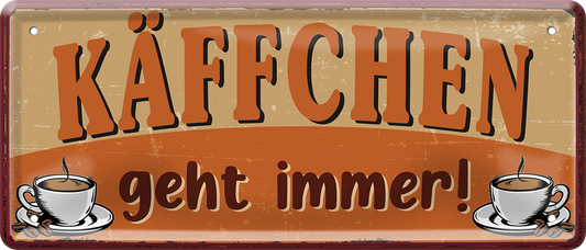 4252024253382		 ''Käffchen geht immer!''
Schilderstore24 Blechschilder sind perfekt als Geschenk zu Weihnachten, Geburtstage, Feiern, Partys, Grillabende, Namenstag, Feiertag, Mädelsabend, Hochzeit. Jederzeit stilvoll im Wohnzimmer, Partykeller, Garage, Praxis, Büro, Café, Hauseingang Lebensmittel Kaffee Kuchen Sucht café coffee kaffeemaschine getränk essen