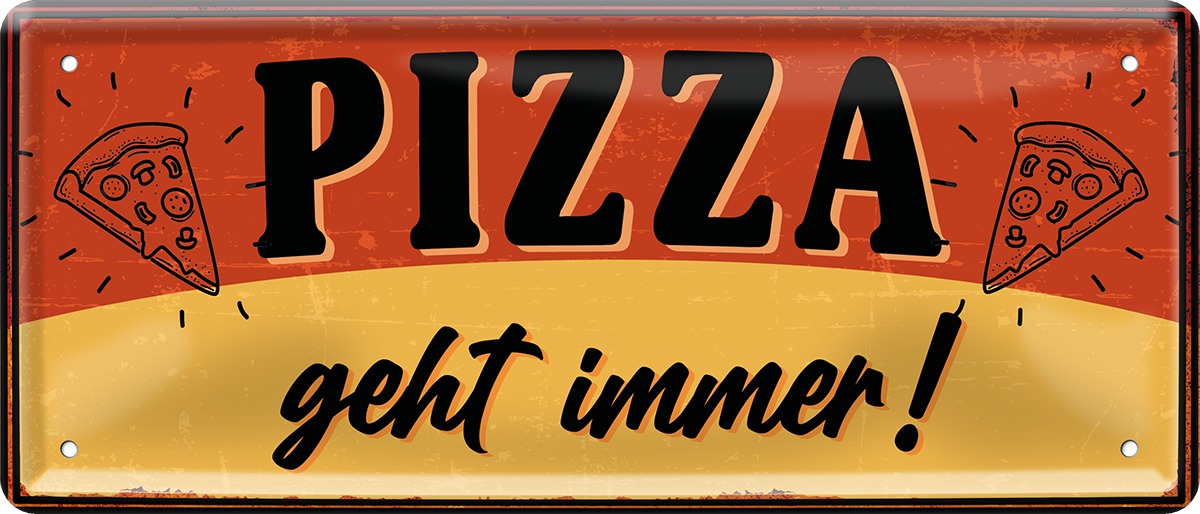 4252024253337		 ''Pizza geht immer!''
Schilderstore24 Blechschilder sind perfekt als Geschenk zu Weihnachten, Geburtstage, Feiern, Partys, Grillabende, Namenstag, Feiertag, Mädelsabend, Hochzeit. Jederzeit stilvoll im Wohnzimmer, Partykeller, Garage, Praxis, Büro, Café, Hauseingang Lebensmittel Kultur Leibspeise Bier tradition essen speise hausgemacht wurst deftig