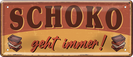 4252024253344		 ''Schoko geht immer!''
Schilderstore24 Blechschilder sind perfekt als Geschenk zu Weihnachten, Geburtstage, Feiern, Partys, Grillabende, Namenstag, Feiertag, Mädelsabend, Hochzeit. Jederzeit stilvoll im Wohnzimmer, Partykeller, Garage, Praxis, Büro, Café, Hauseingang Lebensmittel Kultur Leibspeise Bier tradition essen speise hausgemacht wurst deftig