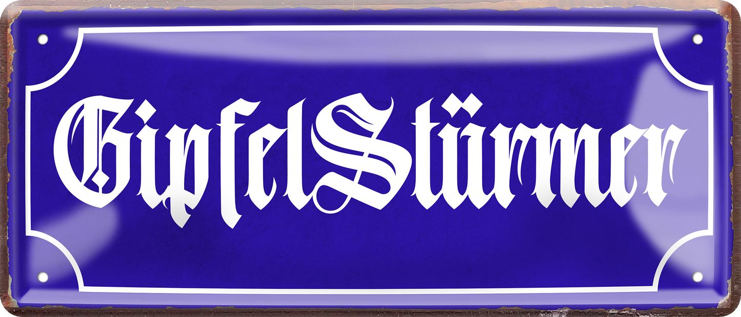 4252024256604		 ''Bergverliebt''
4252024256611		 ''Gipfel Stürmer''
Schilderstore24 Blechschilder sind perfekt als Geschenk. Jederzeit stilvoll im Wohnzimmer, Partykeller, Garage, Praxis, Büro, Café, zitate Berge Reisen Wandern Outdoor Natur Urlaub sehenswürdigkeiten tal freizeit sport