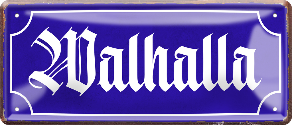 4252024257632		 ''Walhalla (blau)''
Schilderstore24 Blechschilder sind perfekt als Geschenk zu Weihnachten, Geburtstage, Feiern, Partys , Hochzeit. Jederzeit stilvoll im Wohnzimmer, Partykeller, Garage, Praxis, Büro, Café, zitat Valhalla Nordmänner Wikinger Krieger Axt ehre nordisch götter wikings valhall gott
