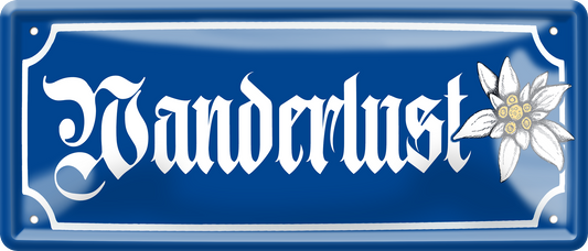 4252024256666		 ''Wanderlust (blau)''
Schilderstore24 Blechschilder sind perfekt als Geschenk. Jederzeit stilvoll im Wohnzimmer, Partykeller, Garage, Praxis, Büro, Café, zitate Berge Reisen Wandern Outdoor Natur Urlaub sehenswürdigkeiten tal freizeit sport