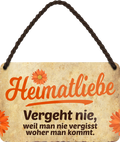 4252024243482	Schilderstore24 	 ''Heimatliebe vergeht nie'' Schilderstore24 Blechschilder sind perfekt als Geschenk zu Weihnachten, Geburtstage, Feiern, Partys, Grillabende, Namenstag, Feiertag, Mädelsabend, Hochzeit. Jederzeit stilvoll im Wohnzimmer, Partykeller, Garage, Praxis, Büro, Café, Hauseingang Landschaften Orte Städte Länder Urlaub See berge burgen schloss tal heimat zuhause freizeit