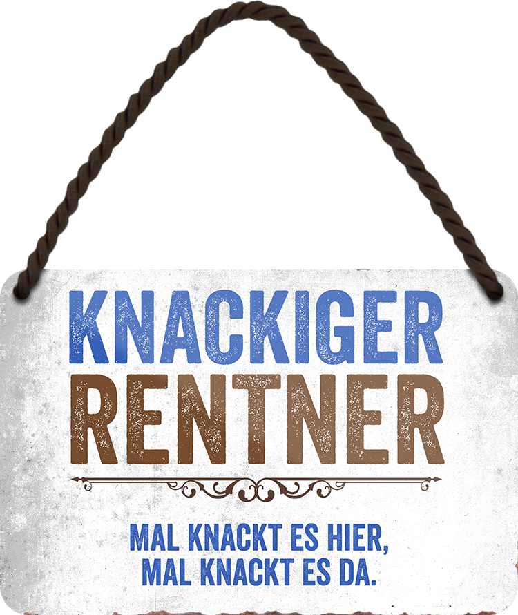 4252024242973	Schilderstore24 	 ''Knackiger Rentner'' Schilderstore24 Blechschilder sind perfekt als Geschenk zu Weihnachten, Geburtstage, Feiern, Partys, Grillabende, Namenstag, Feiertag, Mädelsabend, Hochzeit. Jederzeit stilvoll im Wohnzimmer, Partykeller, Garage, Praxis, Büro, Café, Hauseingang Familie Zuhause Eltern Geschwister oma opa familie mama papa geschwister