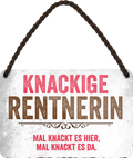 4252024242966	Schilderstore24 	 ''Knackige Rentnerin'' Schilderstore24 Blechschilder sind perfekt als Geschenk zu Weihnachten, Geburtstage, Feiern, Partys, Grillabende, Namenstag, Feiertag, Mädelsabend, Hochzeit. Jederzeit stilvoll im Wohnzimmer, Partykeller, Garage, Praxis, Büro, Café, Hauseingang Familie Zuhause Eltern Geschwister oma opa familie mama papa geschwister