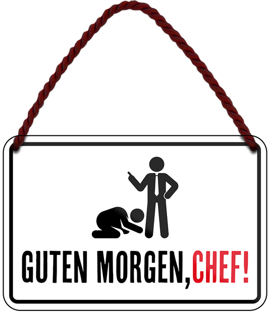 4252024242799	Schilderstore24 	 ''Guten morgen Chef'' Schilderstore24 Blechschilder sind perfekt als Geschenk zu Weihnachten, Geburtstage, Feiern, Partys, Grillabende, Namenstag, Feiertag, Mädelsabend, Hochzeit. Jederzeit stilvoll im Wohnzimmer, Partykeller, Garage, Praxis, Büro, Café, Hauseingang Büro Chef Angestellter Arbeit Job Arbeitsplatz Alltag Beruf Ausbildung