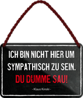 4252024242805	Schilderstore24 	 ''Ich bin nicht hier um sympathisch zu sein''Schilderstore24 Blechschilder sind perfekt als Geschenk zu Weihnachten, Geburtstage, Feiern, Partys, Grillabende, Namenstag, Feiertag, Mädelsabend, Hochzeit. Jederzeit stilvoll im Wohnzimmer, Partykeller, Garage, Praxis, Büro, Café, Hauseingang Büro Chef Angestellter Arbeit Job Arbeitsplatz Alltag Beruf Ausbildung