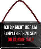 4252024242805	Schilderstore24 	 ''Ich bin nicht hier um sympathisch zu sein''Schilderstore24 Blechschilder sind perfekt als Geschenk zu Weihnachten, Geburtstage, Feiern, Partys, Grillabende, Namenstag, Feiertag, Mädelsabend, Hochzeit. Jederzeit stilvoll im Wohnzimmer, Partykeller, Garage, Praxis, Büro, Café, Hauseingang Büro Chef Angestellter Arbeit Job Arbeitsplatz Alltag Beruf Ausbildung