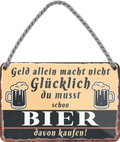 4252024242782	Schilderstore24 	 ''Geld allein macht nicht glücklich Bier'' Schilderstore24 Blechschilder sind perfekt als Geschenk zu Weihnachten, Geburtstage, Feiern, Partys, Grillabende, Namenstag, Feiertag, Mädelsabend, Hochzeit. Jederzeit stilvoll im Wohnzimmer, Partykeller, Garage, Praxis, Büro, Café, Hauseingang Alkohol Cocktail Bier Sekt Getränk Bier Alkohol schnaps promille tequila   