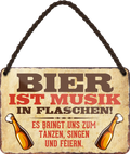 4252024248265	Schilderstore24 	 ''Bier ist Musik in Flaschen'' Schilderstore24 Blechschilder sind perfekt als Geschenk zu Weihnachten, Geburtstage, Feiern, Partys, Grillabende, Namenstag, Feiertag, Mädelsabend, Hochzeit. Jederzeit stilvoll im Wohnzimmer, Partykeller, Garage, Praxis, Büro, Café, Hauseingang Alkohol Kasten Bier Saufen Getränk Bier Alkohol schaumkrone promille hopfen