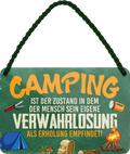 4252024248296		 ''Camping ist der Zustand Verwahrlosung als Erholung'' Schilderstore24 Blechschilder sind perfekt als Geschenk zu Weihnachten, Geburtstage, Feiern, Partys, Grillabende, Namenstag, Feiertag, Mädelsabend, Hochzeit. Jederzeit stilvoll im Wohnzimmer, Partykeller, Garage, Praxis, Büro, Café, Hauseingang Camping Natur Wald Freiheit wandern campen outdoor natur roadtripp
