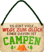 4252024248319		 ''Es gibt viele Wege zum Glück Campen'' Schilderstore24 Blechschilder sind perfekt als Geschenk zu Weihnachten, Geburtstage, Feiern, Partys, Grillabende, Namenstag, Feiertag, Mädelsabend, Hochzeit. Jederzeit stilvoll im Wohnzimmer, Partykeller, Garage, Praxis, Büro, Café, Hauseingang Camping Natur Wald Freiheit wandern campen outdoor natur roadtripp