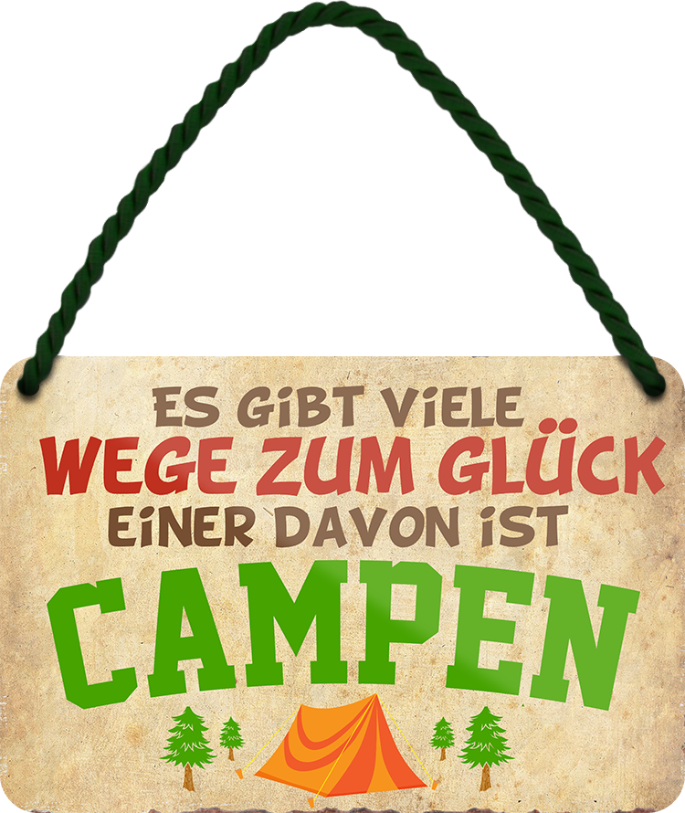 4252024248319		 ''Es gibt viele Wege zum Glück Campen'' Schilderstore24 Blechschilder sind perfekt als Geschenk zu Weihnachten, Geburtstage, Feiern, Partys, Grillabende, Namenstag, Feiertag, Mädelsabend, Hochzeit. Jederzeit stilvoll im Wohnzimmer, Partykeller, Garage, Praxis, Büro, Café, Hauseingang Camping Natur Wald Freiheit wandern campen outdoor natur roadtripp