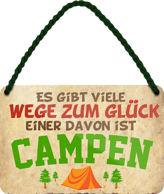 4252024248319		 ''Es gibt viele Wege zum Glück Campen'' Schilderstore24 Blechschilder sind perfekt als Geschenk zu Weihnachten, Geburtstage, Feiern, Partys, Grillabende, Namenstag, Feiertag, Mädelsabend, Hochzeit. Jederzeit stilvoll im Wohnzimmer, Partykeller, Garage, Praxis, Büro, Café, Hauseingang Camping Natur Wald Freiheit wandern campen outdoor natur roadtripp