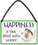 4252024248616		 ''Happiness is time spent with Horses'' Schilderstore24 Blechschilder sind perfekt als Geschenk zu Weihnachten, Geburtstage, Feiern, Partys, Grillabende, Namenstag, Feiertag, Mädelsabend, Hochzeit. Jederzeit stilvoll im Wohnzimmer, Partykeller, Garage, Praxis, Büro, Café, Hauseingang Nutztier Pferd Reiten Pony Stall sattel ausreiten pferde tier landwirtschaft