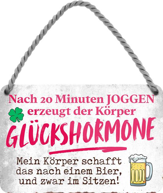 4252024250886		 ''Nach 20 min Joggen Glückhormone Bier'' Schilderstore24 Blechschilder sind perfekt als Geschenk zu Weihnachten, Geburtstage, Feiern, Partys, Grillabende, Namenstag, Feiertag, Mädelsabend, Hochzeit. Jederzeit stilvoll im Wohnzimmer, Partykeller, Garage, Praxis, Büro, Café, Hauseingang Alkohol Kasten Bier Saufen Getränk Bier Alkohol schaumkrone promille hopfen