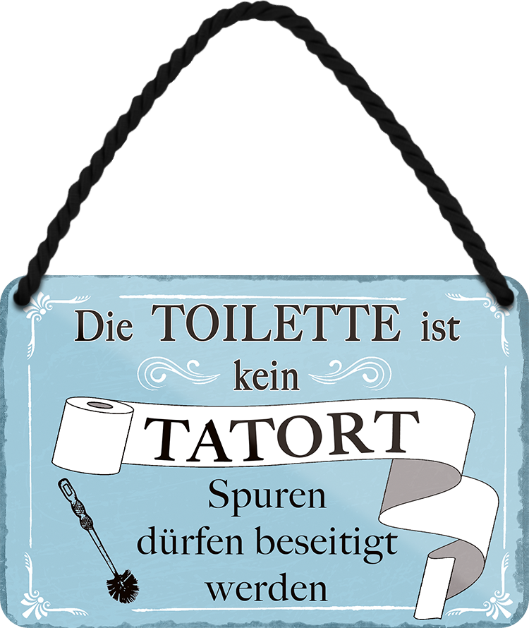 4252024252224		 ''Die Toilette ist keine Tatort''
 Schilderstore24 Blechschilder sind perfekt als Geschenk zu Weihnachten, Geburtstage, Feiern, Partys, Grillabende, Namenstag, Feiertag, Mädelsabend, Hochzeit. Jederzeit stilvoll im Wohnzimmer, Partykeller, Garage, Praxis, Büro, Café, Hauseingang Zuhause WC Open Closed Badezimmer toilette scheißhaus putzen haushalt heim