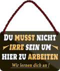 4252024251890		 ''Du musst nicht irre sein um hier zu arbeiten''
 Schilderstore24 Blechschilder sind perfekt als Geschenk zu Weihnachten, Geburtstage, Feiern, Partys, Grillabende, Namenstag, Feiertag, Mädelsabend, Hochzeit. Jederzeit stilvoll im Wohnzimmer, Partykeller, Garage, Praxis, Büro, Café, Hauseingang Büro Chef Angestellter Arbeit Job Arbeitsplatz Alltag Beruf Ausbildung