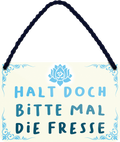 4252024251821		 ''Halt doch bitte mal die Fresse (beige)''
 Schilderstore24 Blechschilder sind perfekt als Geschenk zu Weihnachten, Geburtstage, Feiern, Partys, Grillabende, Namenstag, Feiertag, Mädelsabend, Hochzeit. Jederzeit stilvoll im Wohnzimmer, Partykeller, Garage, Praxis, Büro, Café, Hauseingang Sarkasmus Ironie Funny Schwarzer Humor faul dumm fun rente lästern teufel