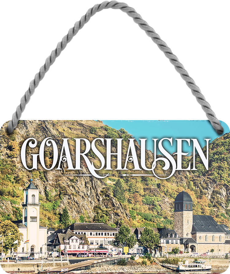 4252024252187		 ''Goarshausen''
 Schilderstore24 Blechschilder sind perfekt als Geschenk zu Weihnachten, Geburtstage, Feiern, Partys, Grillabende, Namenstag, Feiertag, Mädelsabend, Hochzeit. Jederzeit stilvoll im Wohnzimmer, Partykeller, Garage, Praxis, Büro, Café, Hauseingang Landschaften Orte Städte Länder Urlaub See berge burgen schloss tal denkmal freizeit meer