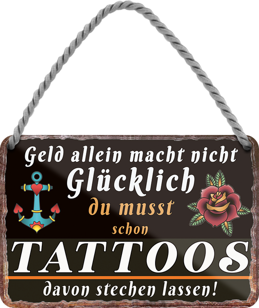 4252024252217		 ''Geld allein macht nicht glücklich Tattoos''
 Schilderstore24 Blechschilder sind perfekt als Geschenk zu Weihnachten, Geburtstage, Feiern, Partys, Grillabende, Namenstag, Feiertag, Mädelsabend, Hochzeit. Jederzeit stilvoll im Wohnzimmer, Partykeller, Garage, Praxis, Büro, Café, Hauseingang Friseur Tattoo Schönheit Haare Haut Barber tattowierer hautschmuck piercing schminke