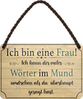 4252024252729		 ''Ich bin eine Frau. Wörter im Mund umdrehen'' Schilderstore24 Blechschilder sind perfekt als Geschenk zu Weihnachten, Geburtstage, Feiern, Partys, Grillabende, Namenstag, Feiertag, Mädelsabend, Hochzeit. Jederzeit stilvoll im Wohnzimmer, Partykeller, Garage, Praxis, Büro, Café, Hauseingang Familie Zuhause Eltern Geschwister oma opa familie mama papa geschwister
