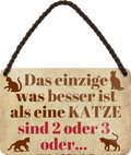 4252024252927		 ''Das einzige was besser ist als eine Katze. 2 oder 3''
 Schilderstore24 Blechschilder sind perfekt als Geschenk zu Weihnachten, Geburtstage, Feiern, Partys, Grillabende, Namenstag, Feiertag, Mädelsabend, Hochzeit Wohnzimmer, Partykeller, Garage, Praxis, Büro, Café, Hauseingang Haustier Tier Freund knuddelig Zuhause Katze Hund Hamster Meerschwein haustiere