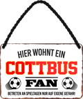 4252024252828		 ''Cottbus Fan'' Schilderstore24 Blechschilder sind perfekt als Geschenk zu Weihnachten, Geburtstage, Feiern, Partys, Grillabende, Namenstag, Feiertag, Mädelsabend, Hochzeit. Jederzeit stilvoll im Wohnzimmer, Partykeller, Garage, Praxis, Büro, Café, Hauseingang Fußball Mannschaft Verein Bolzen Ball sport liga kicken stadion freizeit
