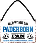 4252024252873		 ''Paderborn Fan''
Schilderstore24 Blechschilder sind perfekt als Geschenk zu Weihnachten, Geburtstage, Feiern, Partys, Grillabende, Namenstag, Feiertag, Mädelsabend, Hochzeit. Jederzeit stilvoll im Wohnzimmer, Partykeller, Garage, Praxis, Büro, Café, Hauseingang Fußball Mannschaft Verein Bolzen Ball sport liga kicken stadion freizeit
